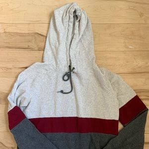 Light gray hoodie with maroon and dark gray